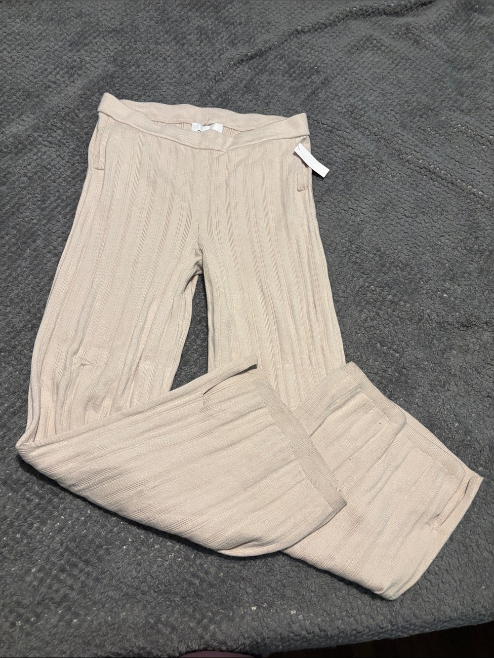New with tags XL Pink Rose Ribbed Knit Pants in Light Beige
